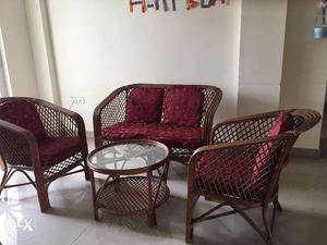 Cane Sofa Set (2+1+1), with Center Table, for Immediate Sale