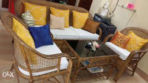 Cane shofa set and table with cushion,