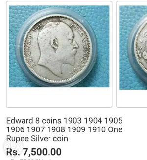 Edward 7th king emperor one rupes silver coin 