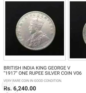 George v king emperor one rupes silver coin .