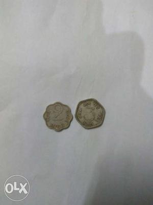 Old 2 and 3 paise coin