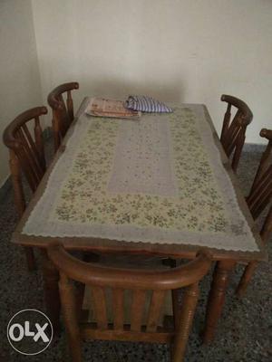 Rectangular Brown Wooden Table With Five Chair Dining Set