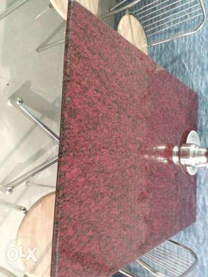 Rectangular Red Marble Top Table With Chaisr