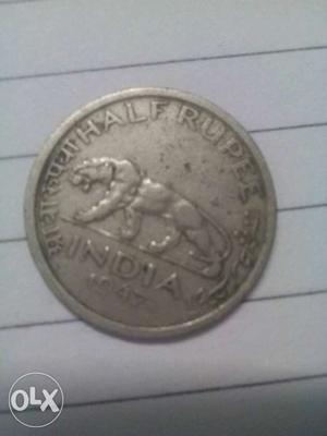 Round Silver Indian Half Rupee