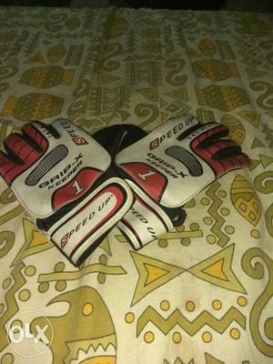 White, Black And Red Leather Speed Up Gloves