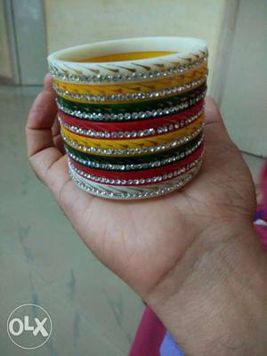 8pc multi color bangles with white stones size 2:6