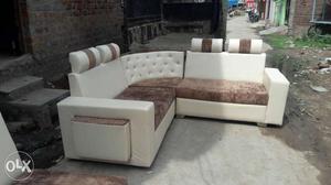 Beige And White Sectional Sofa