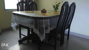 Black Wooden Table With Four Chair Set