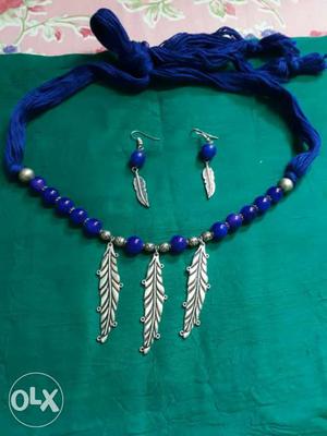 Blue Beaded Necklace And Hook Earrings