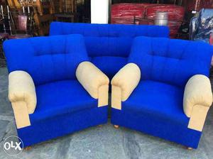 Blue-and-white Tufted Back Sofa Set
