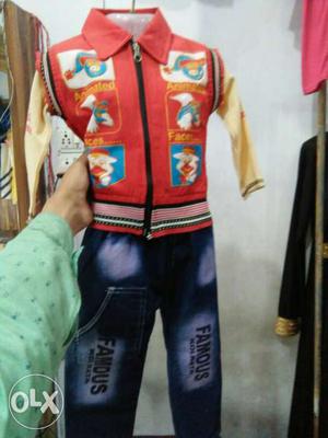 Boy's Red, Brown, And White Floral Printed Zip-up Jacket