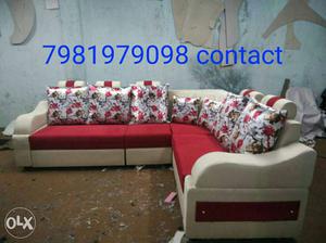 Brand new Sofa set corner and fabric red and white with