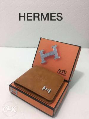 Brown Leather Hermes Bifold Wallet In Box
