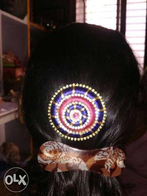 Gold And Diamond Embellished Blue Silk Thread Hair Accessory