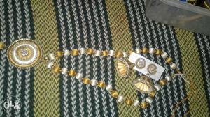 Gold And Silver Beaded Necklace With Jhumkas Earrings