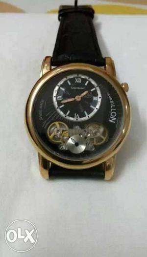 Golden wrist watch imported new leather belt new