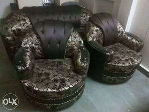 Gray, Black And Brown Floral Fabric Sofa Set