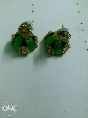 Green And Gold Jhumka Earrings
