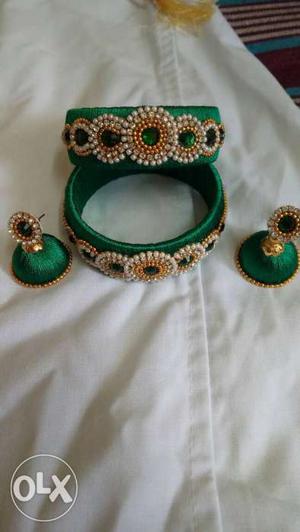 Green Silk Thread Jewelry Set