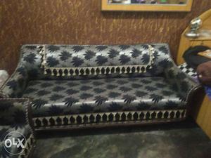 Grey And Black Floral Padded Sofa
