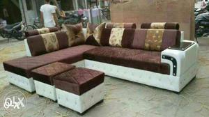 L shape corner sofas with table n puffy