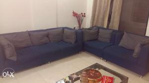 Large 3+1+1 Sofa set in blue n beige fabric