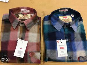 Men's Levi's Red And Blue Plaid Sport Shirts