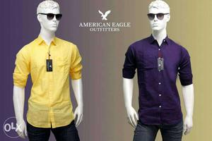 Men's Yellow And Purple American Eagle Dress Shirts