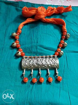 Orange And Silver Charmed Necklace