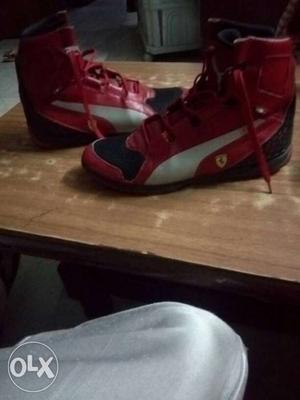 Pair Of Red And White Ferrari Shoes