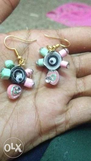 Pink-and-teal Drop Earrings With Eye