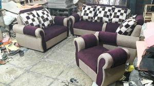 Purple And Beige Sofa Set