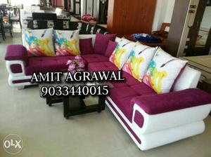 Purple And White Fabric Sectional Couch