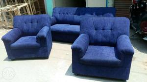 Purple Tufted Fabric Sofa Set