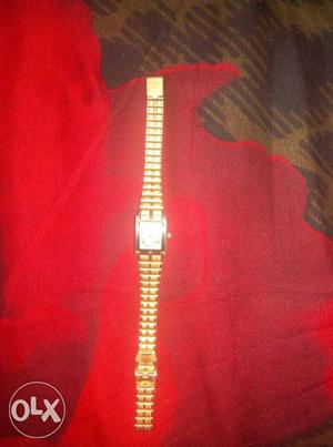 Rectangular Gold Watch With Link Strap