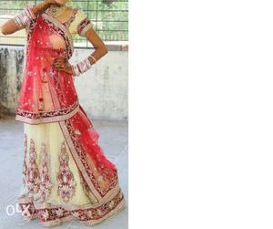 Red And White Floral Sari