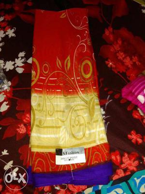 Red, Beige And Blue Floral Dupatta