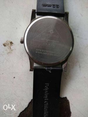 Round Stainless Steel Case Watch With Black Strap