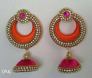 Silk thread chandbali With Jhumka earrings
