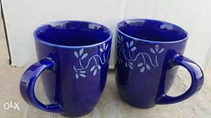 Two Blue Floral Ceramic Coffee Mugs