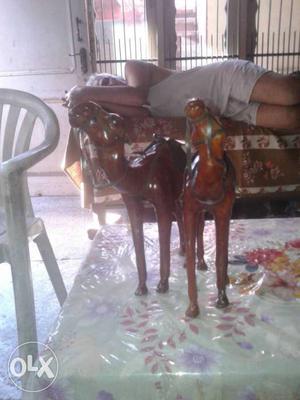 Two Brown Ceramic Horse Figurines