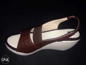 White And Brown Leather Open-toe Slingback Wedge