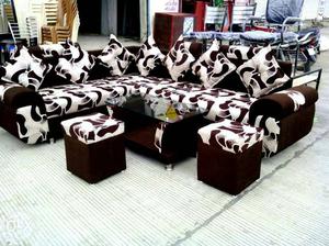White And Brown Padded Sectional Couch