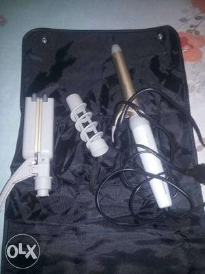 White And Gold Hair Curler n straightner With Case