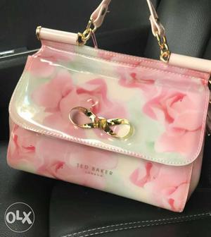 White And Pink Ted Saker Floral Leather Handbag