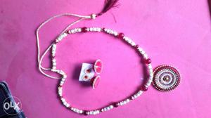 White And Red Medallion Necklace