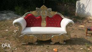 White Gold And Red Baroque Couch