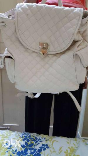 White Leather Quilted Backpack