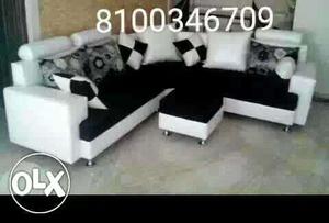 White-and-black Sofa Set With Throw Pillows