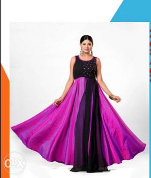 Women's Black And Pink Sleeveless Maxi Gown
